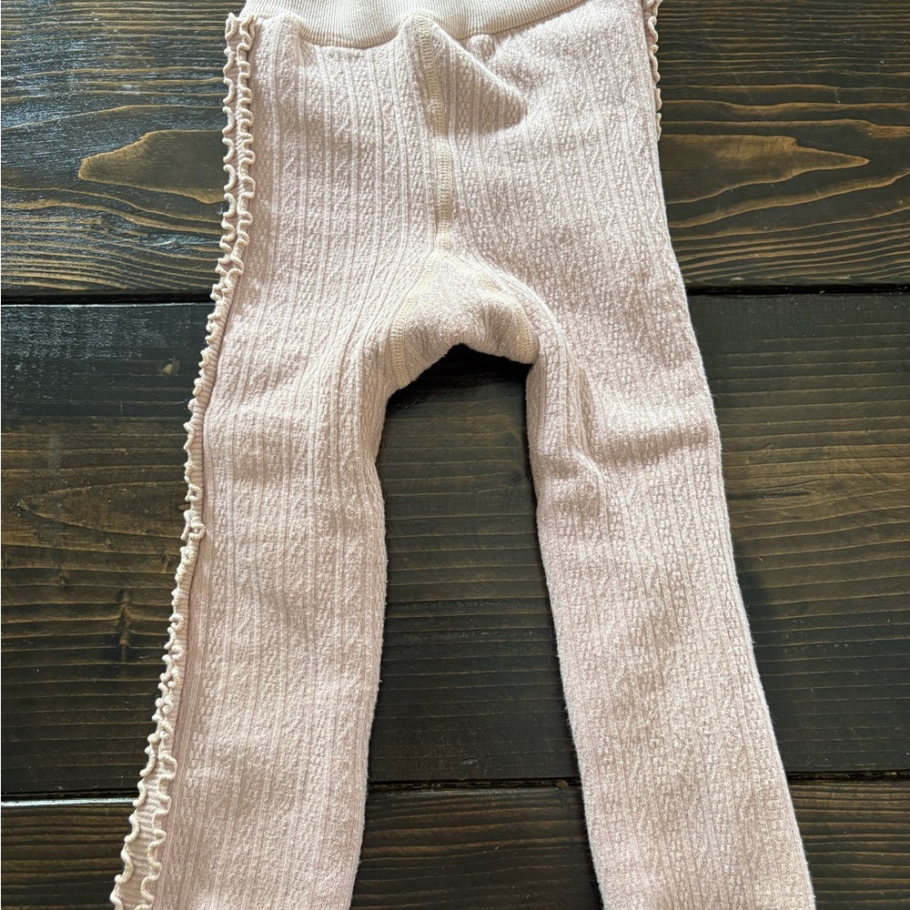 Ribbed Pink Toddler Leggings with Ruffle Trim